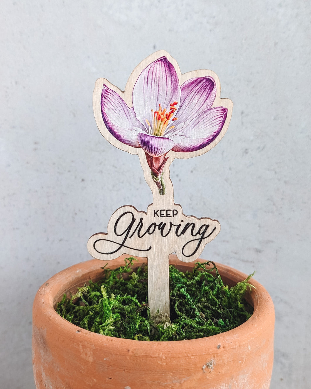 Keep Growing! Wooden tag with Blooming Flower