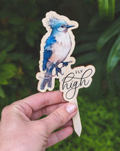 Load image into Gallery viewer, Fly High! Original surprise idea - Bird Plant Tag with a Greeting Text - Plant Marker, Flower Stick, Garden stakes, Garden label
